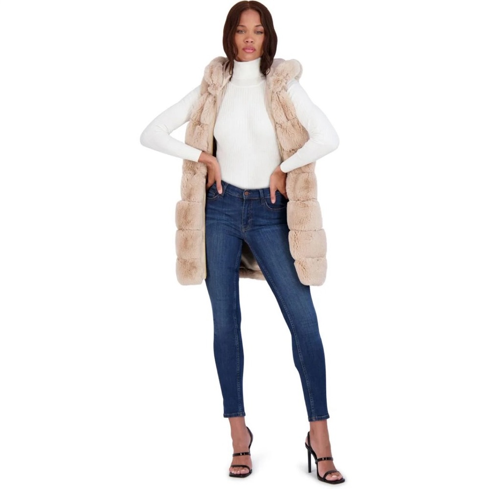 Via Spiga grooved faux fur hooded beige vest - nwt - size large